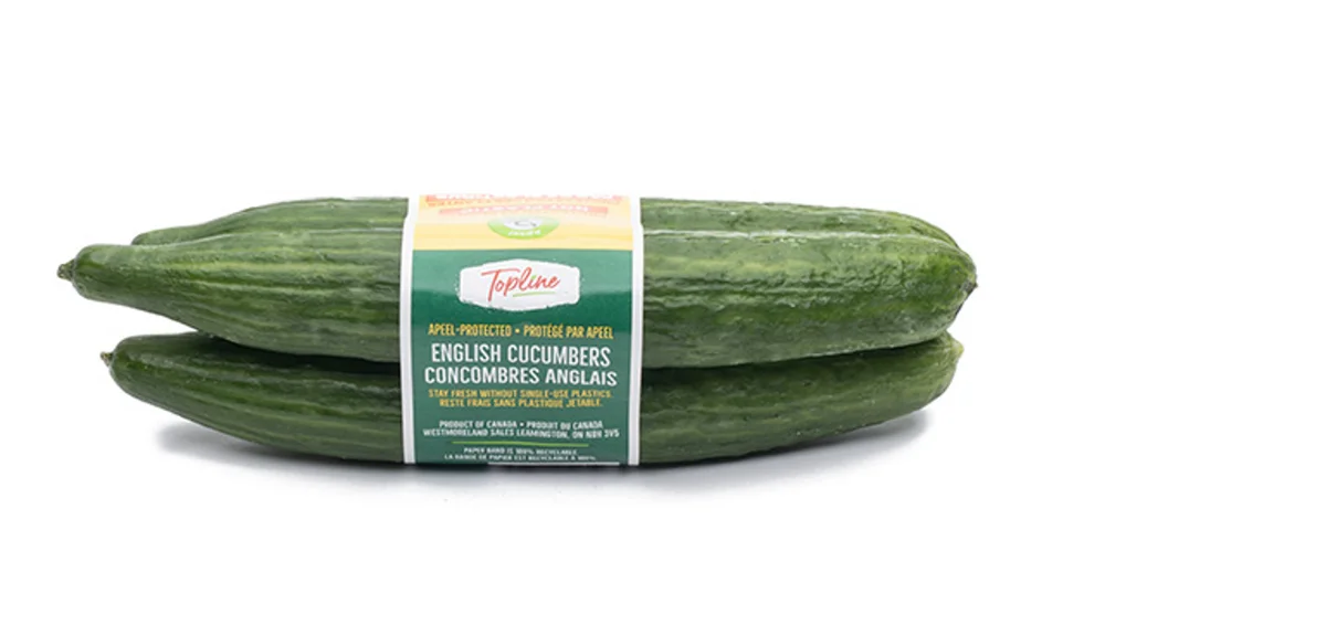 Bundled cucumbers with a pre-printed band
